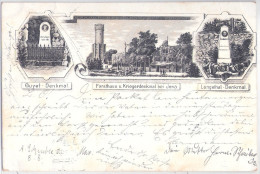 JENA Braun Litho Vorläufer 21.6.1896 Gelaufen Forsthaus Und Kriegerdenkmal Guyet Und Langethal Denkmal - Jena
