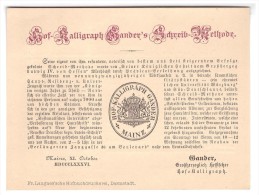 Original Werbekarte Von Hof- Kalligraph Gander In Mainz , 1886 , Feder , Federhalter , Kalligraphie !!! - Plumes