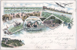 Gruss Aus WARNEMÜNDE Color Litho Schweizerhaus Wilhelmshöhe Vorläufer 26.5.1895 Gelaufen - Rostock