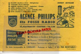 81 - CASTRES -  BUVARD AGENCE PHILIPS - ETS FOSSE RADIO- 22 RUE HENRI IV- CREDIT CETELEM- BRANDT- HOOVER- 1956 - Electricity & Gas