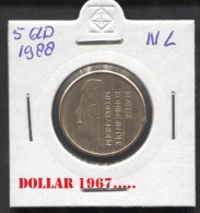 KM 210 - NETHERLANDS-Pays-Bas- Nederland *    5  Gulden  1988 - 1980-2001 : Beatrix