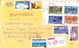 CANADA 2012 REGISTERED AIR MAIL COVER - POSTED FROM LANGFORD RPO, VICTORIA BC FOR INDIA, USE OF SEVERAL STAMPS - Aangetekend