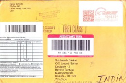 UNITED STATES OF AMERICA 2010 REGISTERED AIRMAIL COVER - POSTED FROM PALMDALE CA FOR INDIA, - MODERN REGISTRATION LABEL - Cartas & Documentos