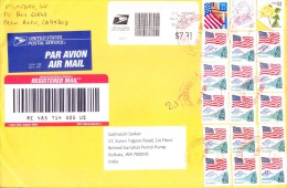 UNITED STATES OF AMERICA 2011 REGISTERED AIRMAIL COVER - POSTED FROM PALO ALTO FOR INDIA, - ADDITIONAL STAMPS USED - Storia Postale