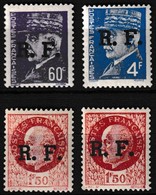 Lot De 4 Timbres-poste Neufs** De La Libération Timbres De 1941-42 Surchargés Maréchal Pétain LYON - France 1944 - Libération