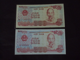 02 Different Vietnam Viet Nam 500 Dong UNC Banknotes / Billet 1988 -P#101 - Big & Small Digits / 02 Images - Viêt-Nam