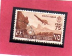 AFRICA ORIENTALE ITALIANA AOI 1938 SOGGETTI VARI POSTA AEREA AIR MAIL CENT. 75 C USATO USED OBLITERE´ - Africa Orientale Italiana