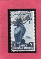 AFRICA ORIENTALE ITALIANA AOI 1938 SOGGETTI VARI POSTA AEREA AIR MAIL LIRE 1 LIRA  USATO USED OBLITERE´ - Africa Orientale Italiana