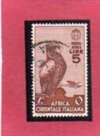 AFRICA ORIENTALE ITALIANA EASTERN ITALIAN AOI 1938 SOGGETTI VARI POSTA AEREA AIR MAIL LIRE 5 USATO USED OBLITERE' - Africa Orientale Italiana