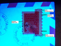 VARIÉTÉS  2002 N° 3085 2 BARRE PHOSPHORESCENTE TVP ROUGE   POSTAL MILITAIRE 23 . 1 . 02 OBLITÉRÉ - Storia Postale