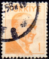 TURKEY 1956 Kemal Ataturk - 1k. - Orange FU PAPER ATTACHED - Oblitérés