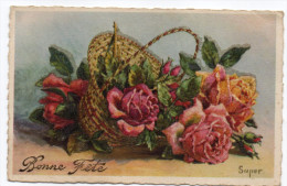 Bonne Fête--Panier De Roses (recouvert D'une Couche Plastifiée ) ,cpsm 14 X 9 N° ???  éd  Superluxe - Otros & Sin Clasificación