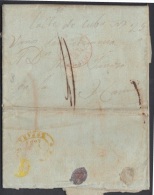 PREFI-357 CUBA. ESPAÑA SPAIN. STAMPLESS. 1851. SOBRE RIVERA, GALAICIA,  A LA HABANA. MARCA EMPRESA. ESPAÑA. AMARILLO. - Préphilatélie