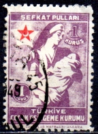 TURKEY 1945 Child Welfare - Nurse Helping Child To Drink  1k. - Lilac  FU SOME PAPER ATTACHED - Charity Stamps