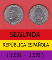 SPAIN / SECOND REPUBLIC Segunda República  (1.931 / 1.939)  5 CÉNTIMOS  1.937  IRON  KM#752  SC/UNC   DL-11.197 - 5 Centesimi