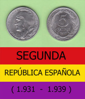 SPAIN / SECOND REPUBLIC Segunda República  (1.931 / 1.939)  5 CÉNTIMOS  1.937  IRON  KM#752  SC/UNC   DL-11.198 - 5 Centesimi