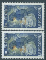 [07] Variété : N° 2079 La Broderie Bleu-gris Pâle +  Normal  ** - Unused Stamps