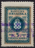 Yugoslavia - Hrvatska Banovina - 1941 Revenue, Tax Stamp - 5 Din. - Used - Service