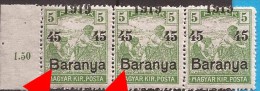 1919  BARANYA  UNGARN SERBIA JUGOSLAVIJA OVERPRINT MOVED INTERESSANT TYP I-TYP II NEVER HINGED - Baranya