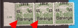 1919  BARANYA  UNGARN SERBIA JUGOSLAVIJA OVERPRINT MOVED INTERESSANT TYP I-TYP II NEVER HINGED - Baranya