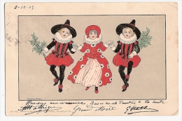 CPA Fantaisie Illustrateur Florence HARDY 3 Enfants Dansant Vêtements Chapeaux Rouges Et Noirs Children Dancing - Hardy, Florence