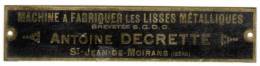 Petite Plaque En Cuivre : Machine à Fabriquer Les Lisses Métalliques, Antoine Decrette, St Jean De Moirans - Andere & Zonder Classificatie