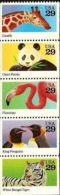 Pane 5 1992 USA Sc#2705-09 2709a Wild Animals Giraffe Giant Panda Flamingo Bird King Penguins White Bengal Tiger WWF - Giraffes