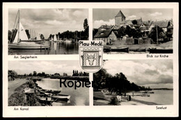 ÄLTERE POSTKARTE PLAU AM SEGLERHEIM BLICK ZUR KIRCHE AM KANAL SEELUST MECKLENBURG WAPPEN Ansichtskarte AK Cpa Postcard - Plau