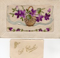 CPA 1284 - Carte Brodée - Panier & Fleurs - Sainte - Cécile - Brodées