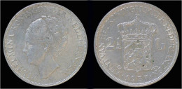 Netherlands Wilhelmina I 2 1/2 Gulden(rijksdaalder)1937 - 2 1/2 Florín Holandés (Gulden)