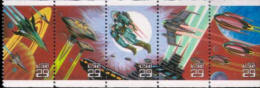 USA 1993 Space Fantasy Stamps Sc#2741-45 2745a Rocket Planet Astronaut Spaceship Cinema - United States