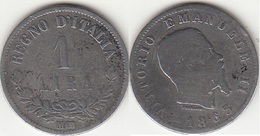 Italia 1 Lira 1863M Silver KM#15.1 - Used - 1861-1878 : Victor Emmanuel II