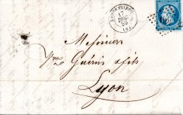 FRANCE. N°14A Sur Lettre De 1859. Destination De Largentière à Lyon. - 1853-1860 Napoleon III