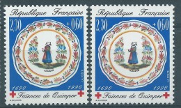 [07] Variété : N° 2646 Croix-rouge Faïences De Quimper Motifs Floraux Dédoublés + Normal  ** - Ungebraucht