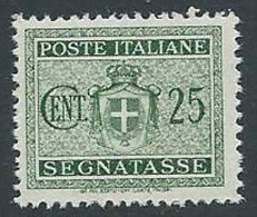 1945 LUOGOTENENZA SEGNATASSE 25 CENT FILIGRANA RUOTA MNH ** - SV3 - Taxe