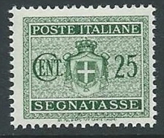 1945 LUOGOTENENZA SEGNATASSE 25 CENT NO FILIGRANA MNH ** - SV4 - Portomarken