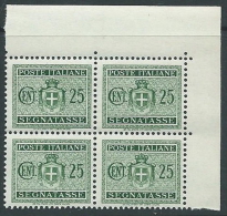 1945 LUOGOTENENZA SEGNATASSE 25 CENT NO FILIGRANA QUARTINA LUSSO MNH ** - SV6-5 - Impuestos