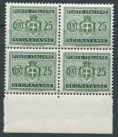 1945 LUOGOTENENZA SEGNATASSE 25 CENT NO FILIGRANA QUARTINA MNH ** - SV6-6 - Portomarken