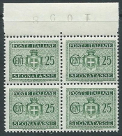 1945 LUOGOTENENZA SEGNATASSE 25 CENT NO FILIGRANA QUARTINA MNH ** - SV6-8 - Impuestos