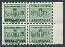 1945 LUOGOTENENZA SEGNATASSE 25 CENT NO FILIGRANA QUARTINA MNH ** - SV7-3 - Strafport