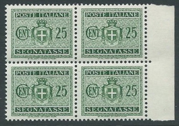 1945 LUOGOTENENZA SEGNATASSE 25 CENT NO FILIGRANA QUARTINA MNH ** - SV7-4 - Impuestos