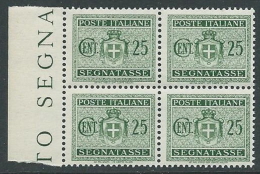 1945 LUOGOTENENZA SEGNATASSE 25 CENT NO FILIGRANA QUARTINA MNH ** - SV7-5 - Strafport