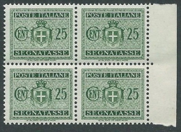 1945 LUOGOTENENZA SEGNATASSE 25 CENT NO FILIGRANA QUARTINA MNH ** - SV7-6 - Taxe