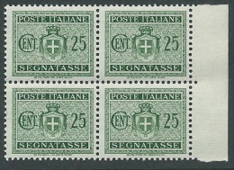 1945 LUOGOTENENZA SEGNATASSE 25 CENT NO FILIGRANA QUARTINA MNH ** - SV7-7 - Impuestos