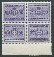 1945 LUOGOTENENZA SEGNATASSE 50 CENT NO FILIGRANA QUARTINA MNH ** - SV2-3 - Taxe