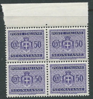 1945 LUOGOTENENZA SEGNATASSE 50 CENT NO FILIGRANA QUARTINA MNH ** - SV6-3 - Strafport