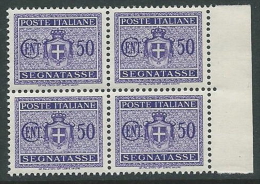 1945 LUOGOTENENZA SEGNATASSE 50 CENT NO FILIGRANA QUARTINA MNH ** - SV6-4 - Taxe