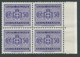 1945 LUOGOTENENZA SEGNATASSE 50 CENT NO FILIGRANA QUARTINA MNH ** - SV6-5 - Taxe