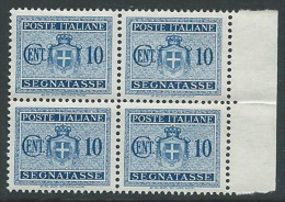 1945 LUOGOTENENZA SEGNATASSE 10 CENT NO FILIGRANA QUARTINA MNH ** - SV2-4 - Portomarken