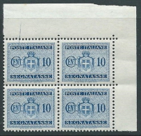 1945 LUOGOTENENZA SEGNATASSE 10 CENT NO FILIGRANA QUARTINA LUSSO MNH ** - SV6-5 - Strafport